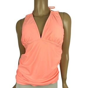 Yonique Tankini Peach Swim Top Size M Built in Padded Bra Halter Top Ties